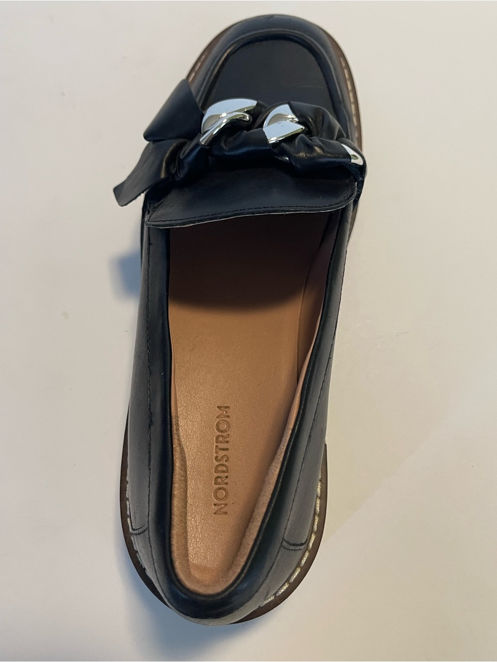 Nordstrom Loafers Chunky Platform Leather Size 7 Silver Chain Hardware - Picture 10 of 16